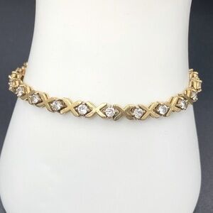 GOLD Sterling Silver gold plated bracelet rhinestones zirconium tennis bracelet